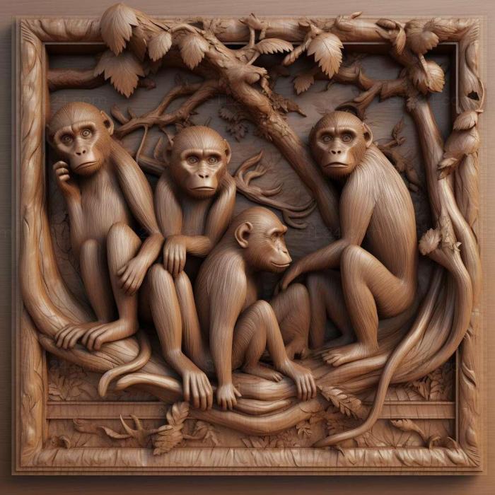 Nature and animals (Monkeys 4, NATURE_5768) 3D models for cnc